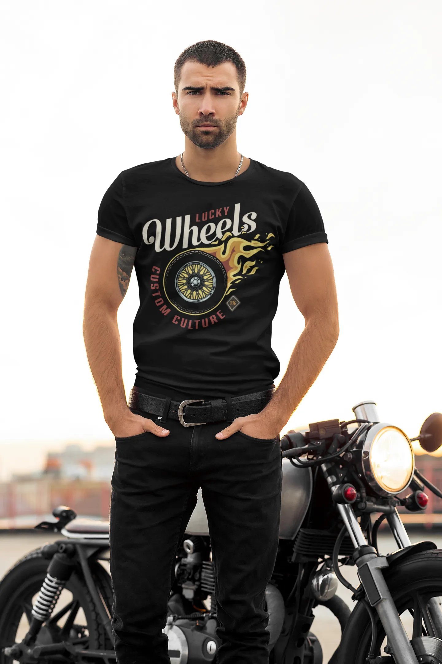 Biker T Shirt  Ring Spun Cotton Lucky Wheels Custom Culture