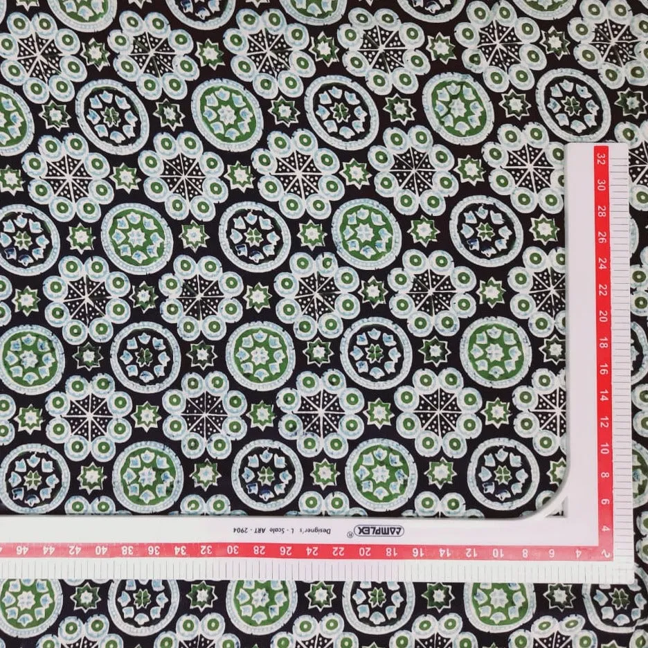 Black & Green HandBlock Print Cotton Fabric