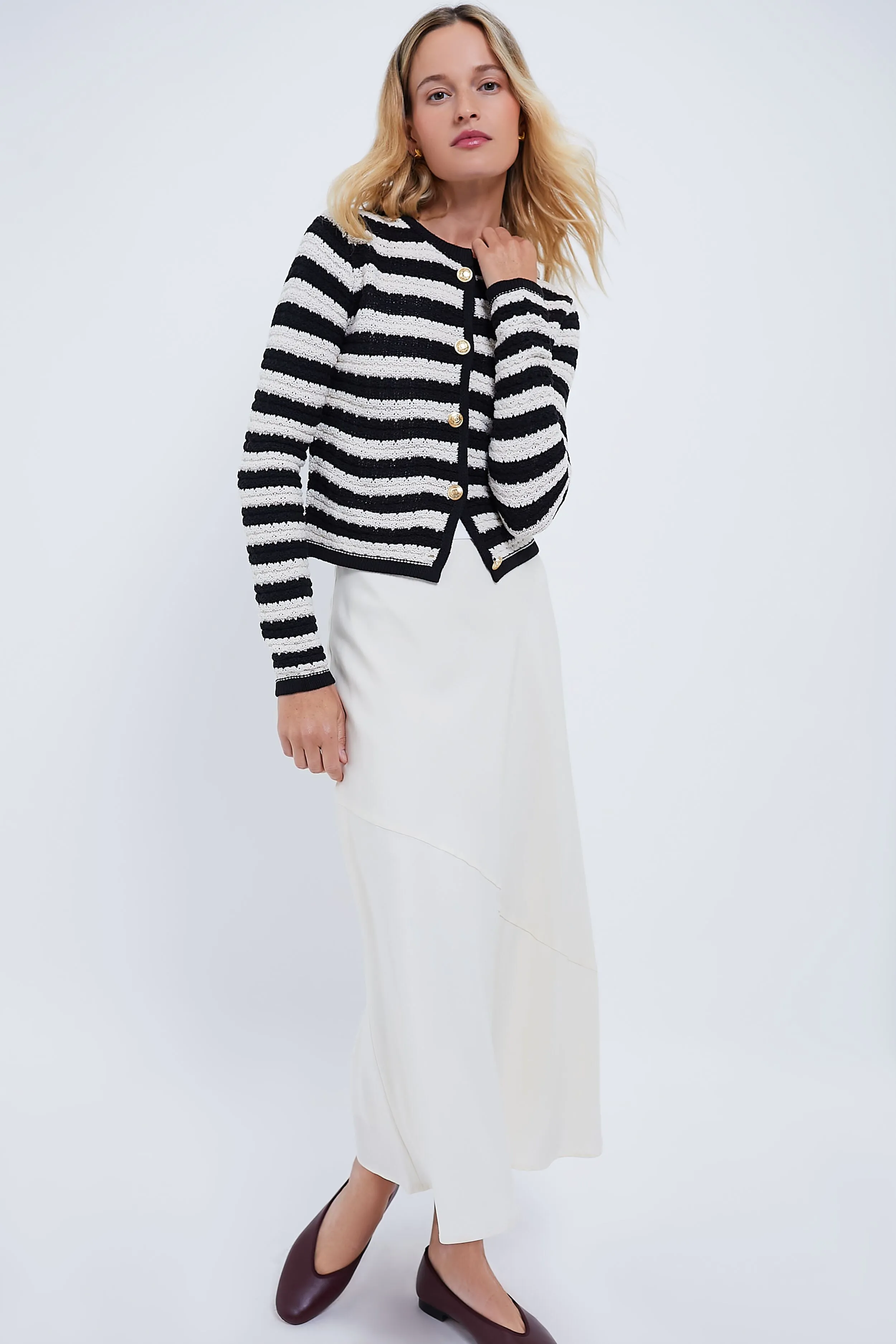 Black and White Striped Cardigan