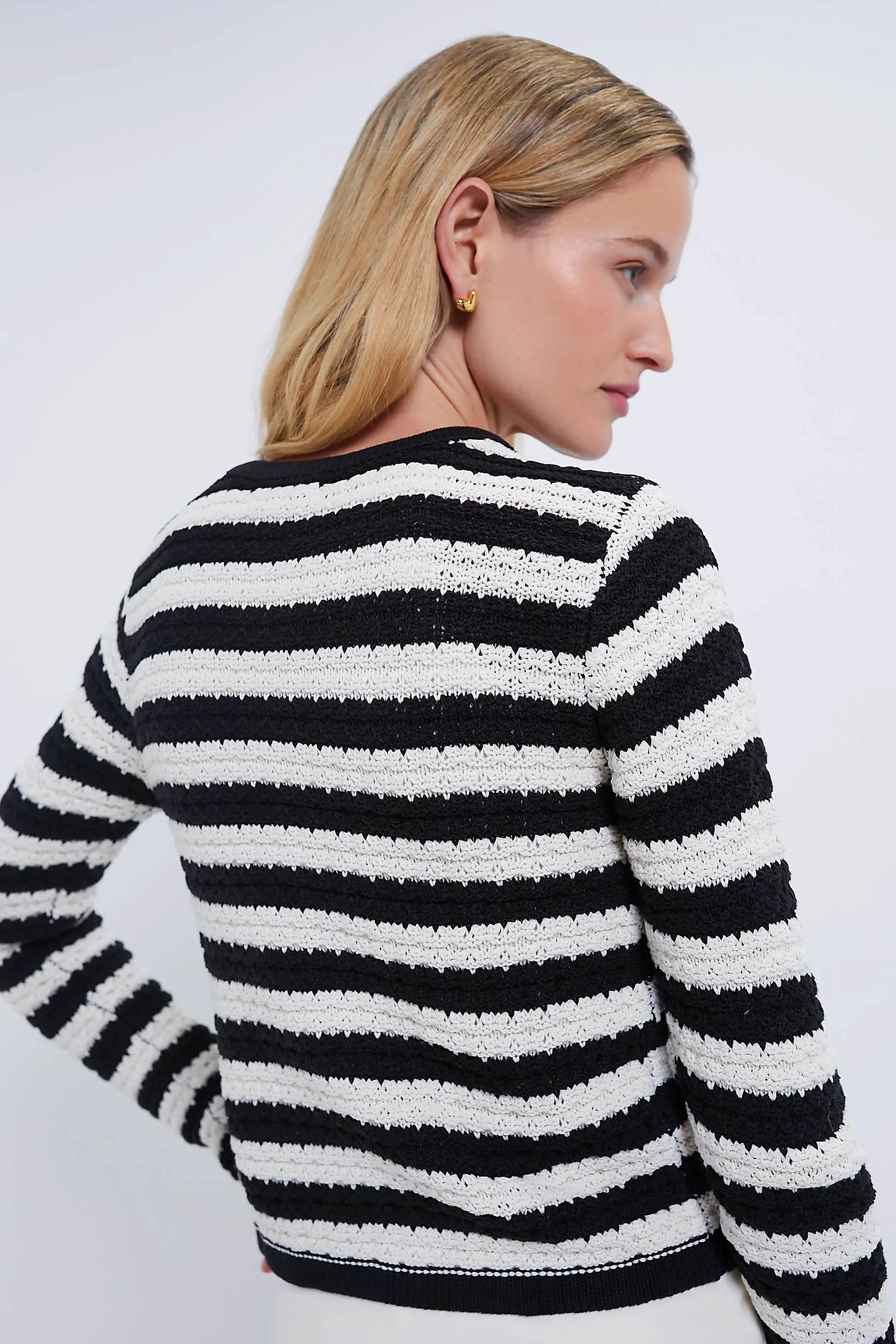 Black and White Striped Cardigan