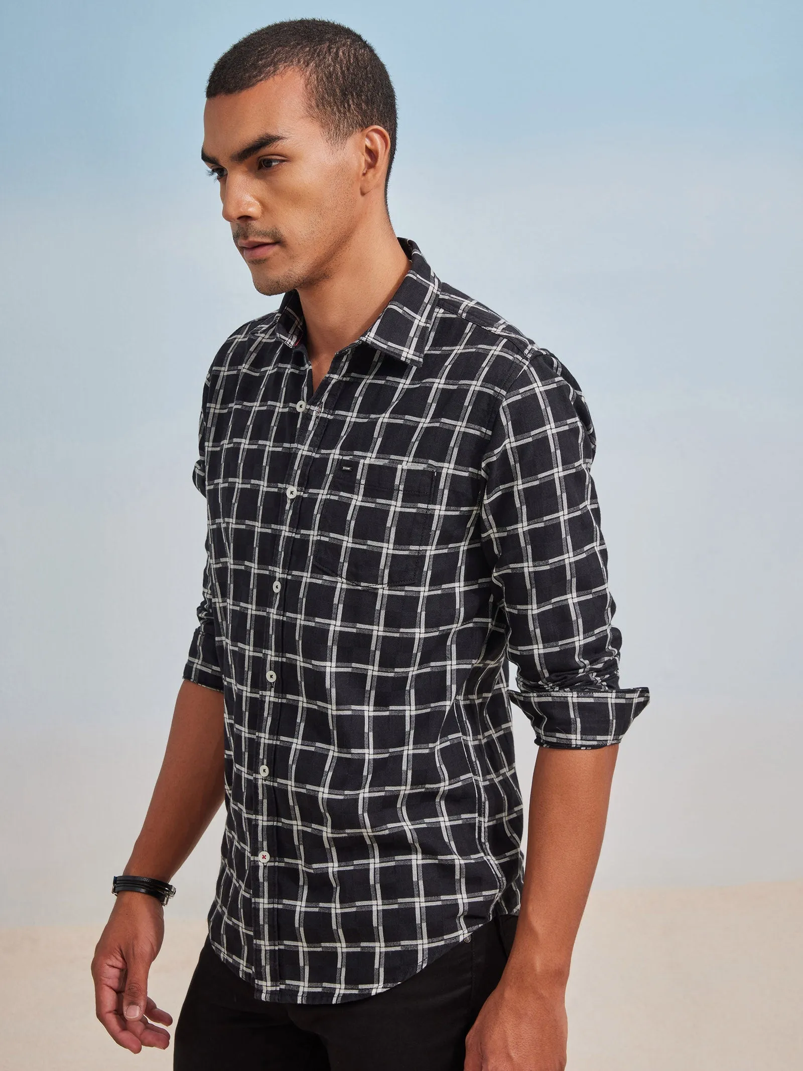 Black Checked Denim Shirt