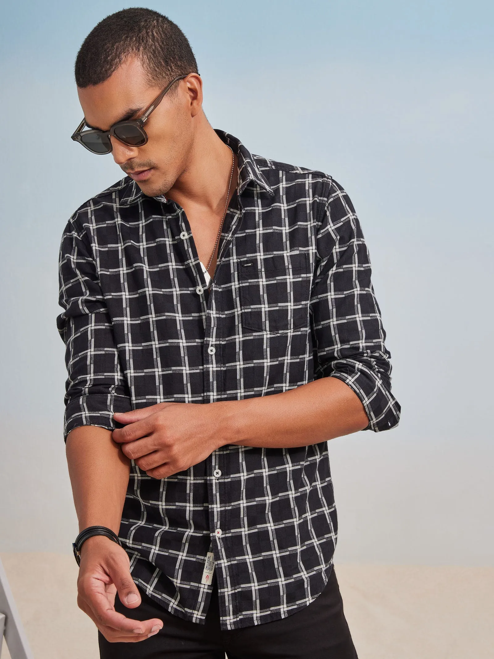 Black Checked Denim Shirt