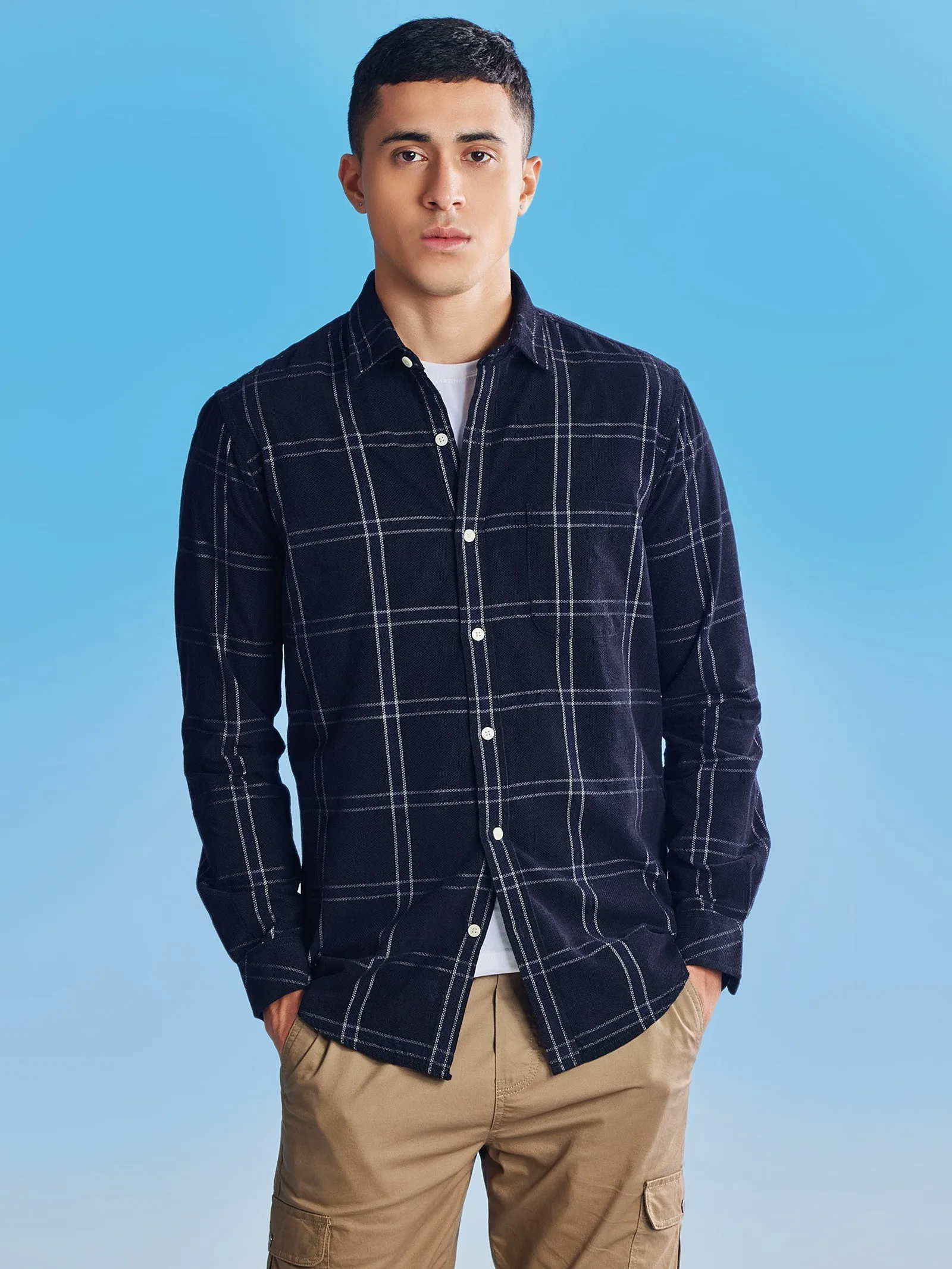 Black Corduroy Checked Shirt