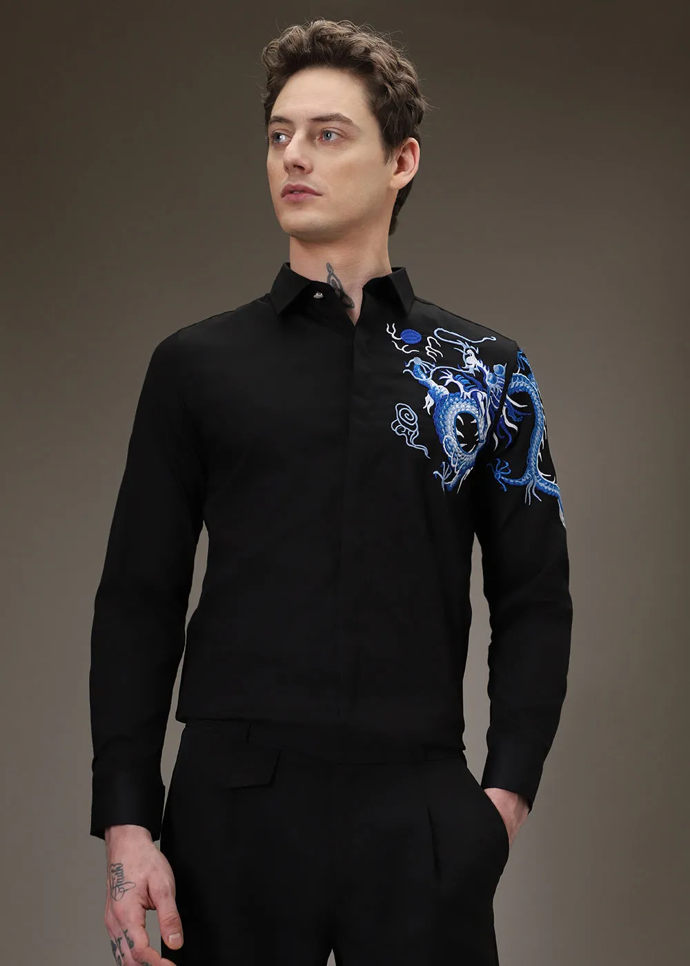 Black Dragon Embroidery Shirt