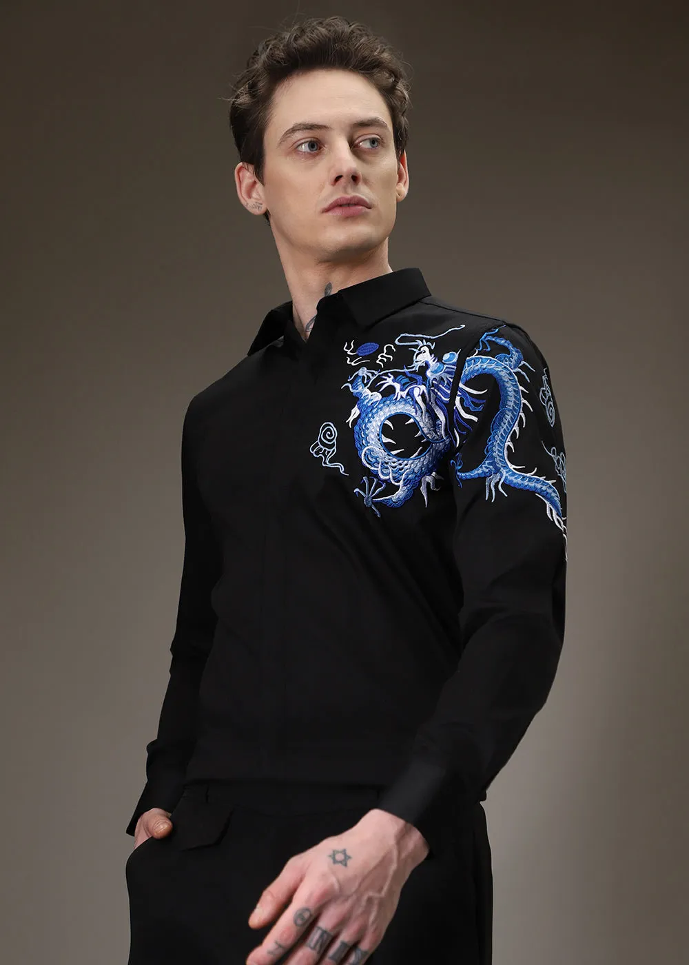 Black Dragon Embroidery Shirt