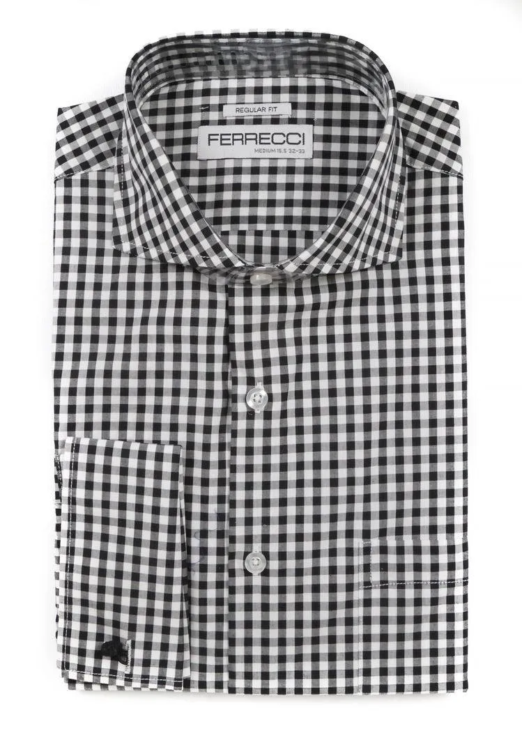 Black Gingham Check French Cuff Dress Shirt - Regular Fit