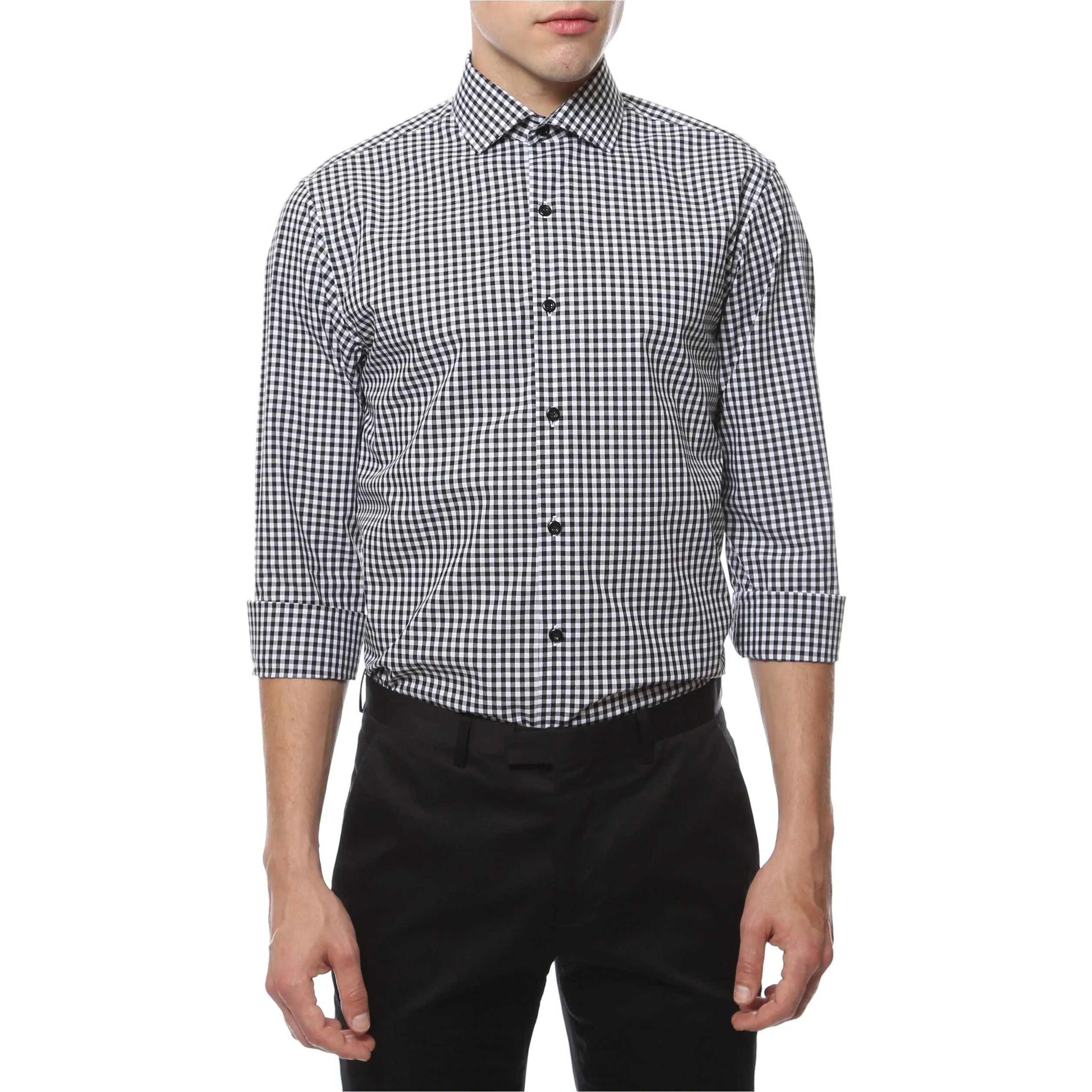 Black Gingham Check Slim Fit Shirt