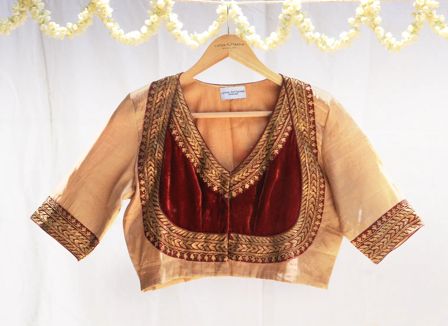 Blonde gold,Kanjeevaram tissue,Hand Embroidery blouse