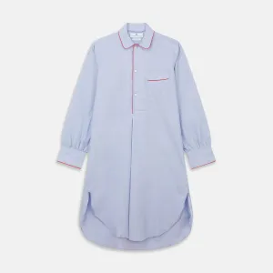 Blue Piped End-on-End Cotton Nightshirt