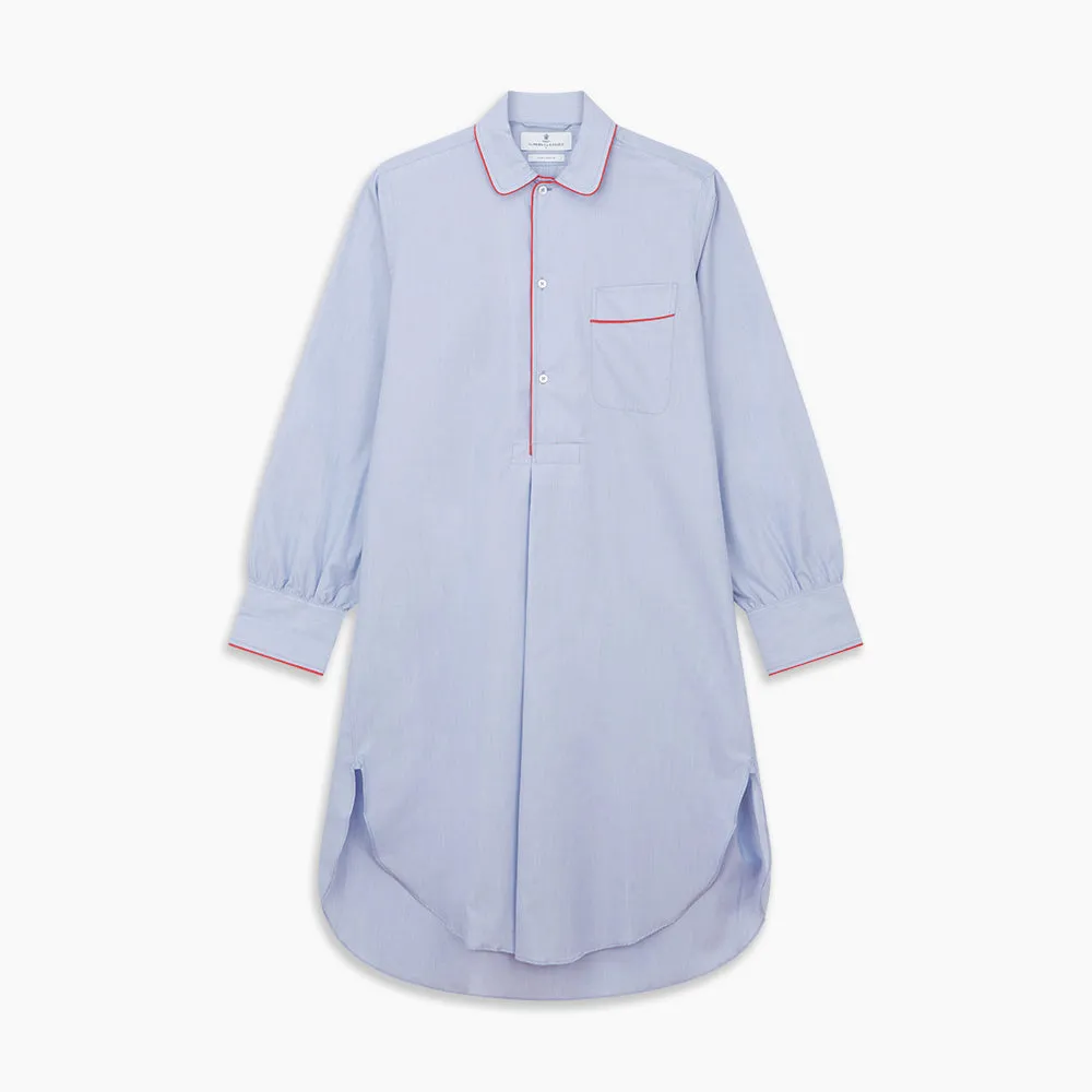 Blue Piped End-on-End Cotton Nightshirt