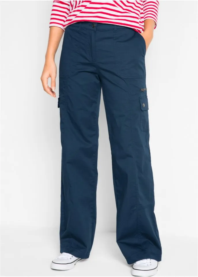 Bpc Bonprix Collection cotton cargo pants with a comfortable waistband, blue