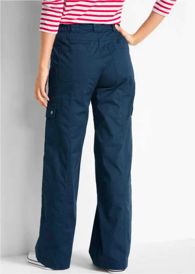 Bpc Bonprix Collection cotton cargo pants with a comfortable waistband, blue