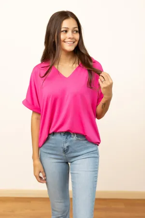 Cara Collared Top, Neon Pink