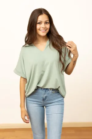 Cara Collared Top, Sea Foam