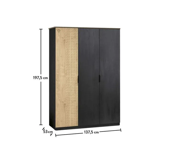 Cilek Black 3 Doors Line Wardrobe