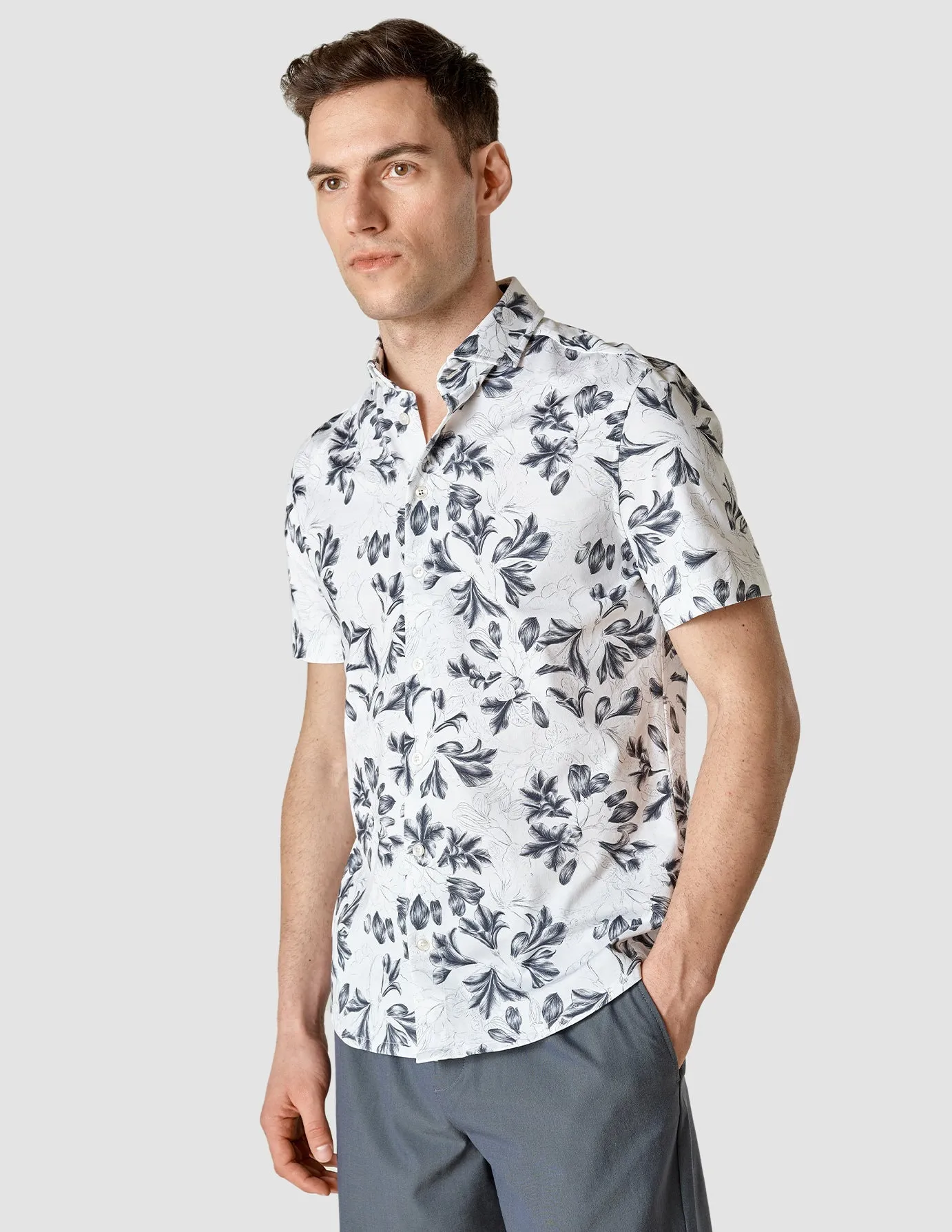 Classic Short Sleeve Shirt Navy Flower