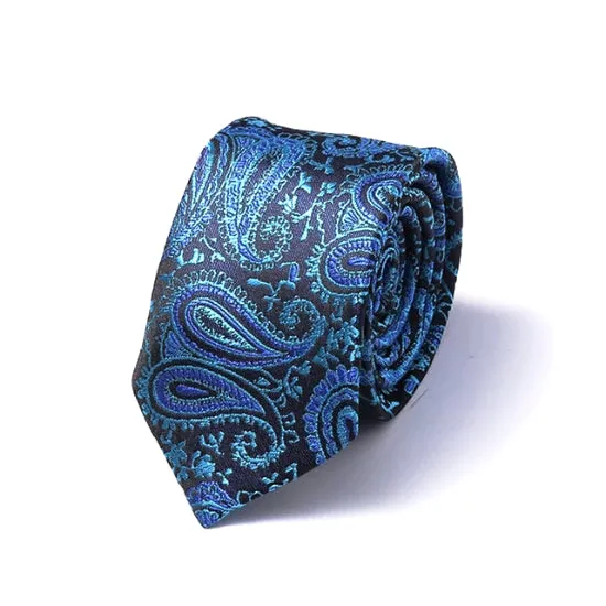 Classy Men Blue Paisley Silk Skinny Tie