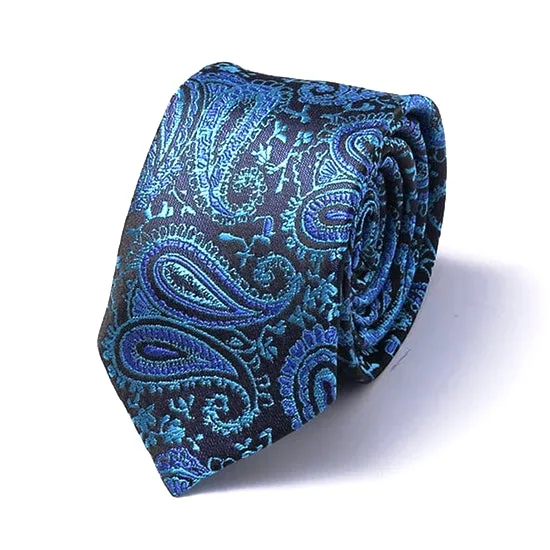 Classy Men Blue Paisley Silk Skinny Tie