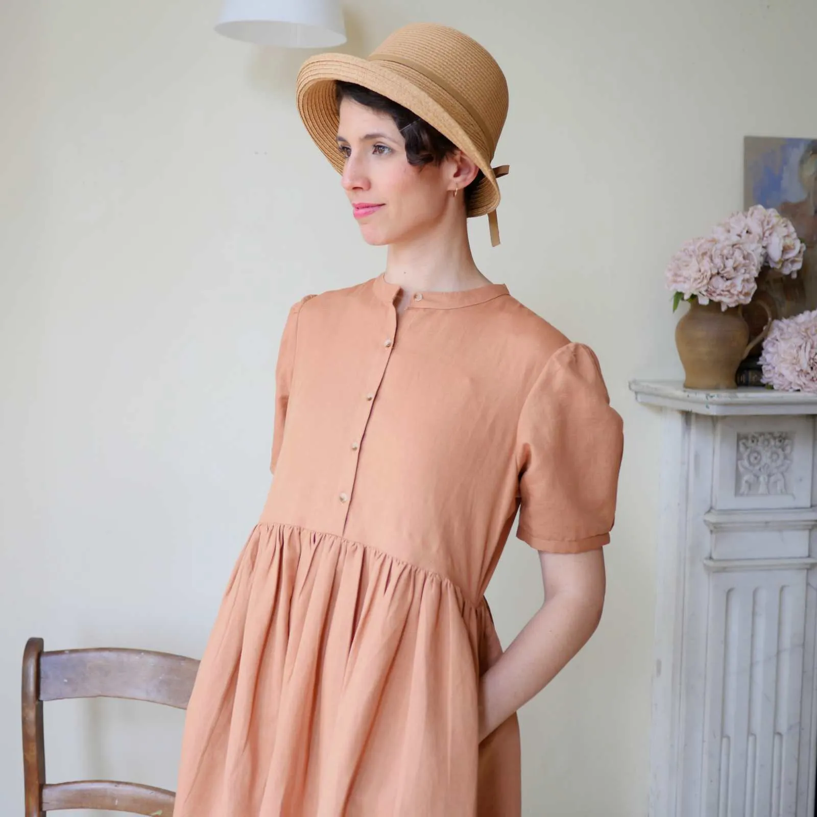 Collarless Dress - Clay