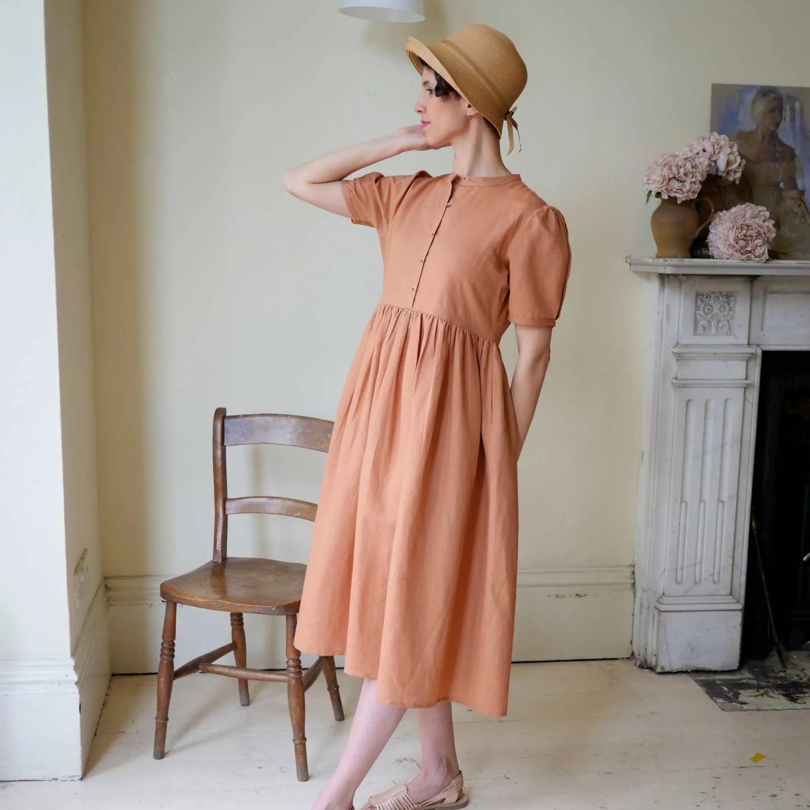 Collarless Dress - Clay