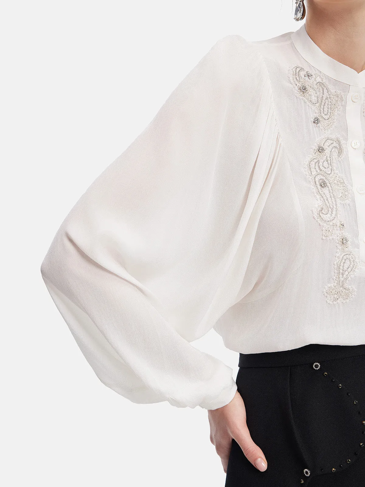 Cutout Embroidered Beaded Top