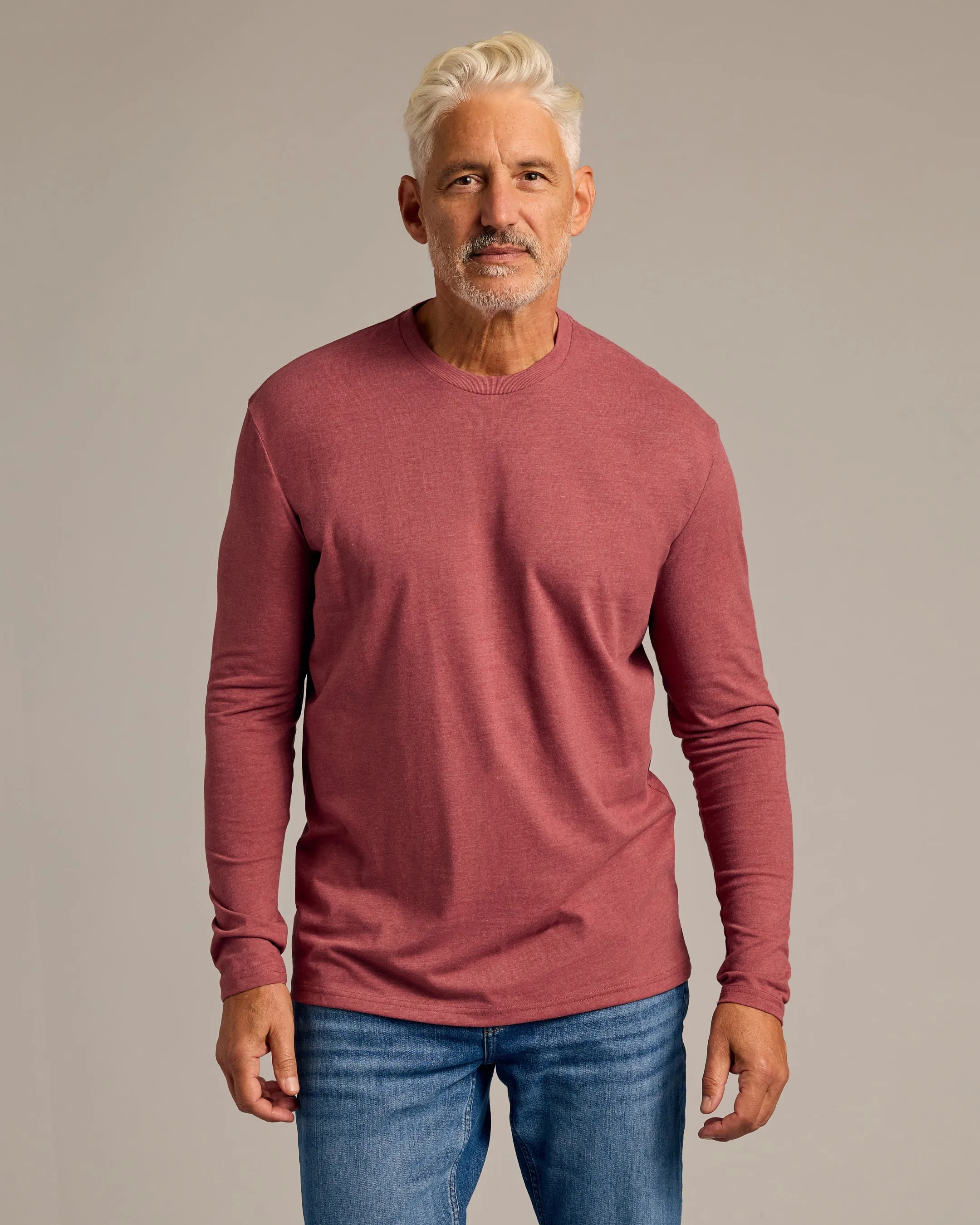 Dark Heather Rustic Apple Long Sleeve Crew Neck Tee