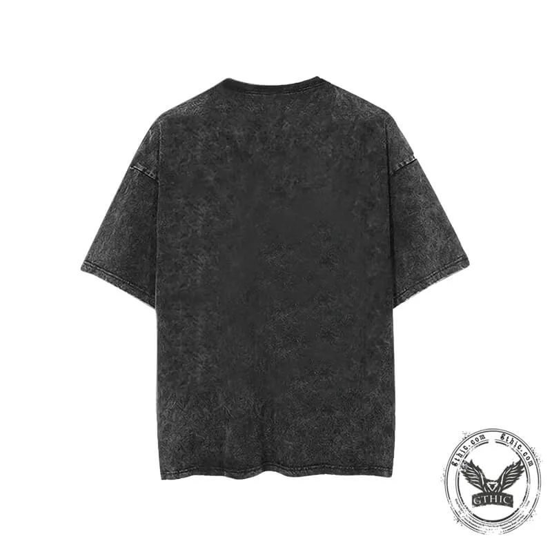 Dizzy Cat Print Washed Dark Aesthetic T-shirt