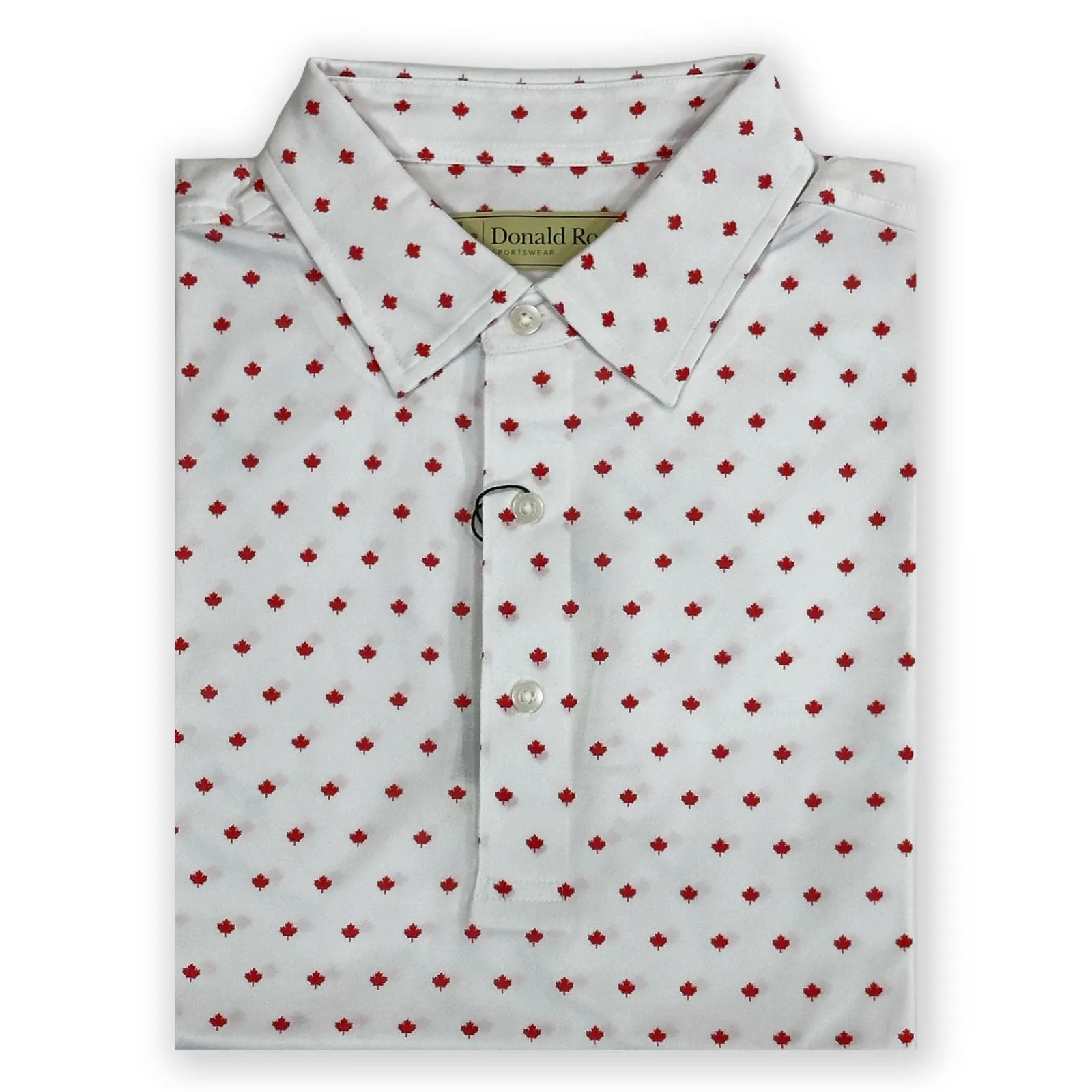 Donald Ross Mens Maple Leaf Print Polo Shirt- WHITE / MOROCCO