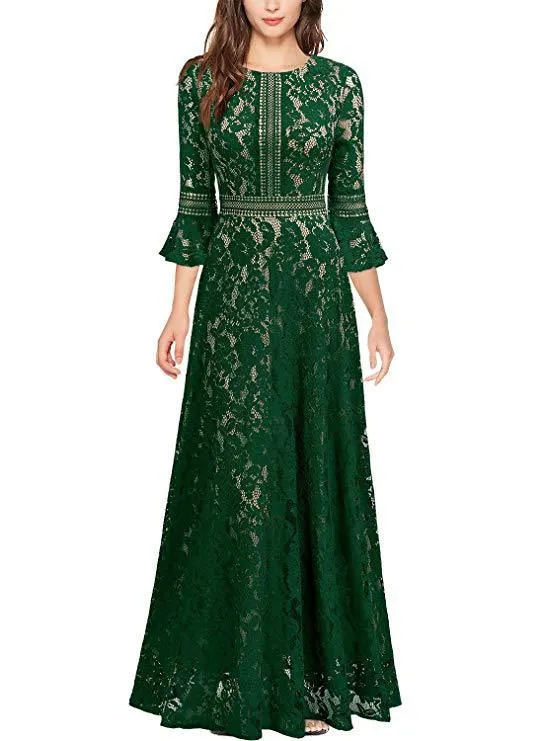 European and American New Summer  New Three-Quarter Sleeve Dress Hollow Lace Slim Lace Evening Dress