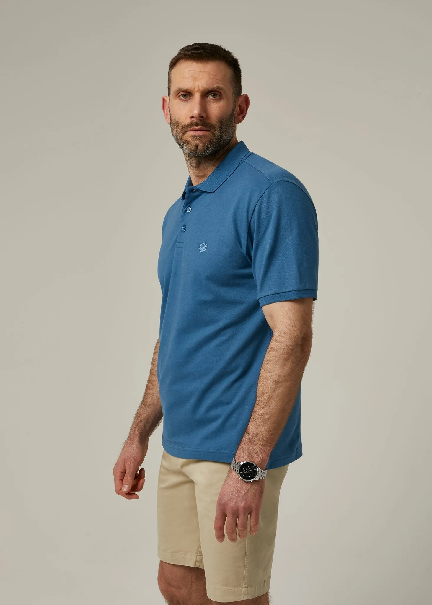 Fritton Pique Polo Shirt In Mid Blue