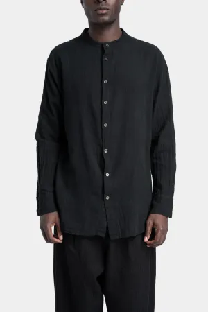 Gauze cotton Korean collar shirt, Black