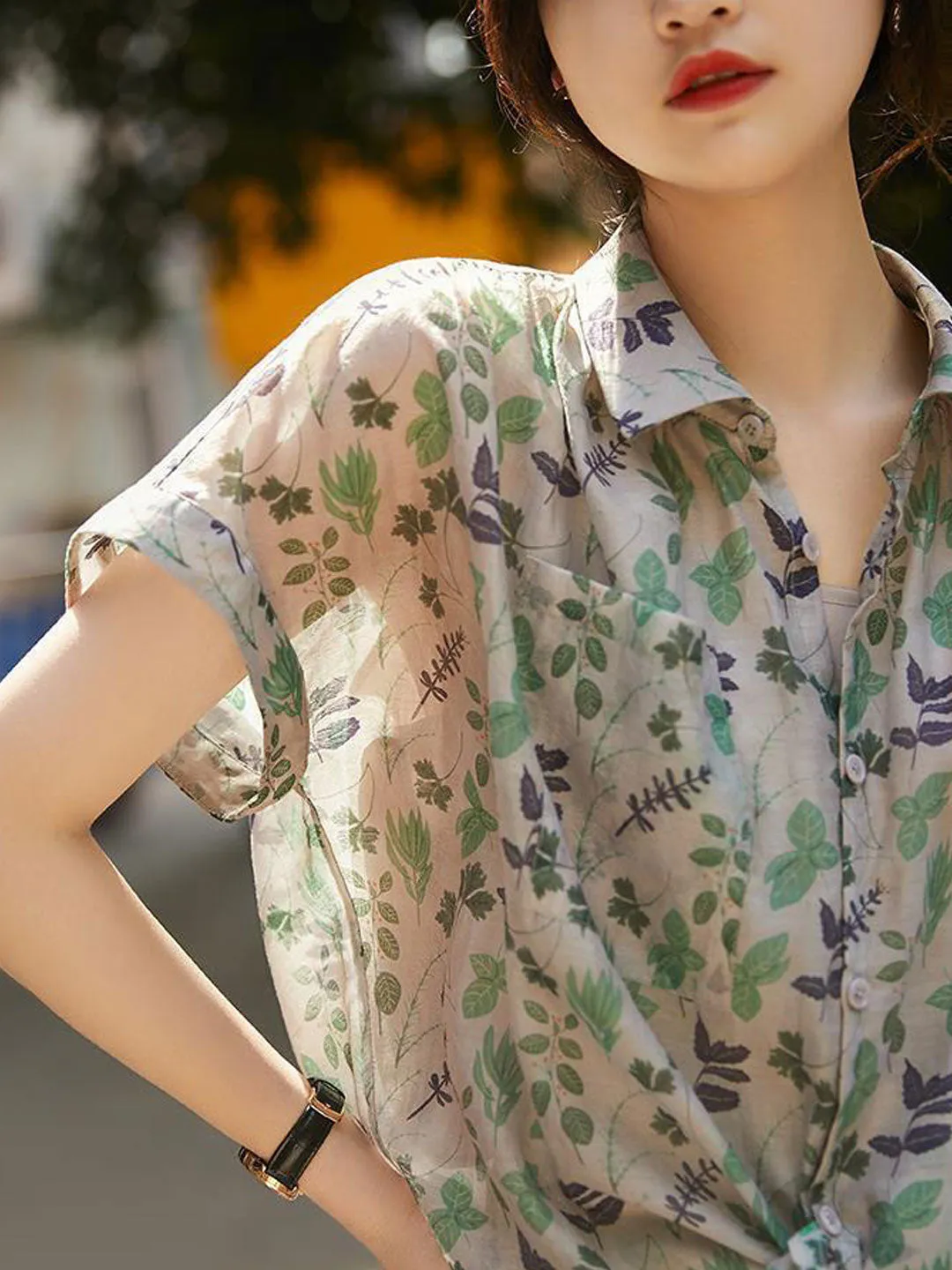 Grace Classic Lapel Floral Chiffon Blouse