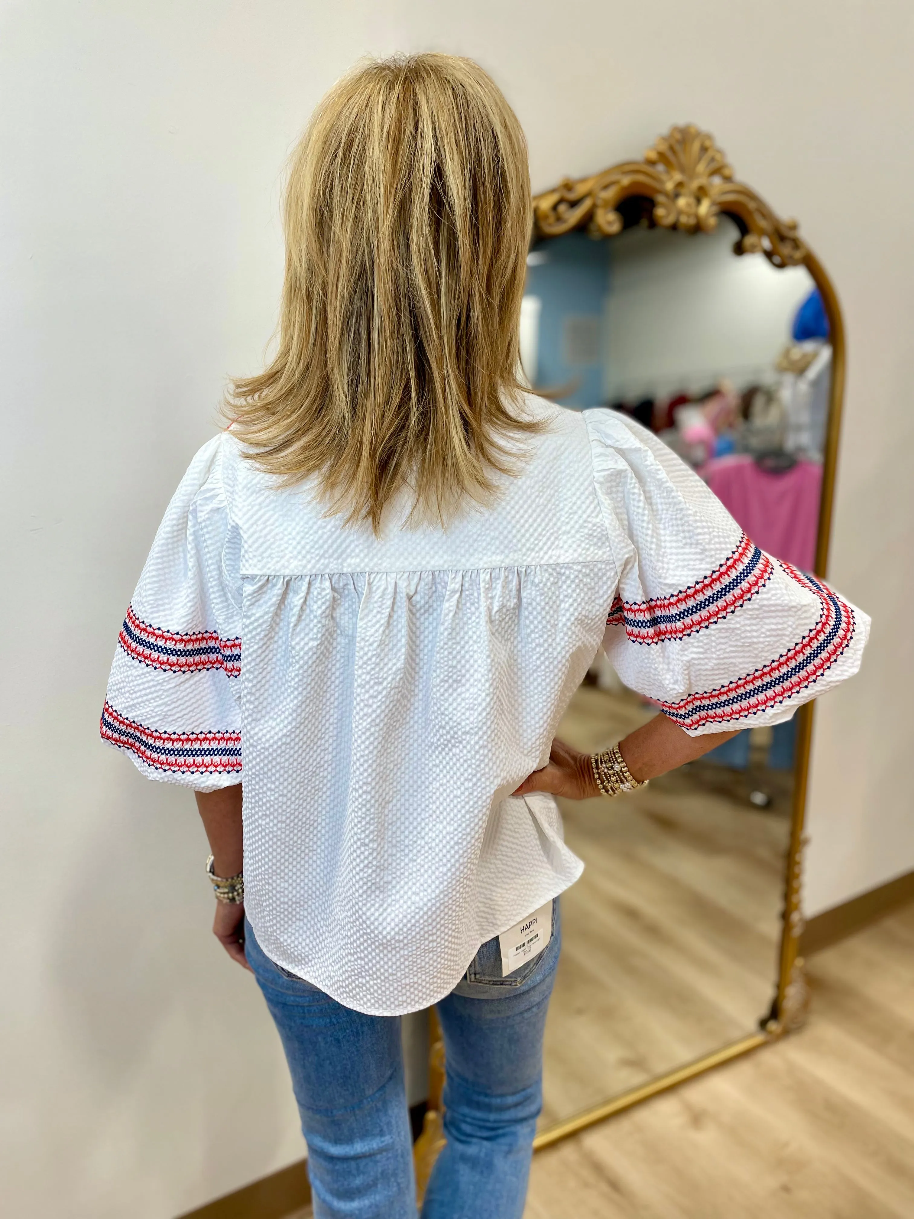 Grace Embroidered Puff Sleeve Top White