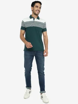 Green & White Striped Slim Fit Polo T-Shirt | Greenfibre