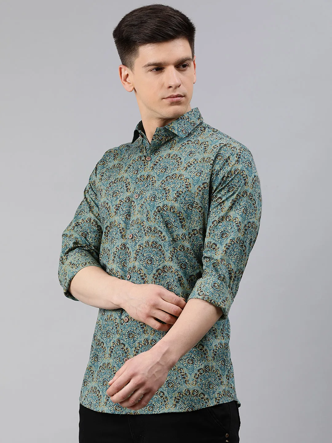 Green Cotton Full Sleeves Shirts For Men-Mmf0238