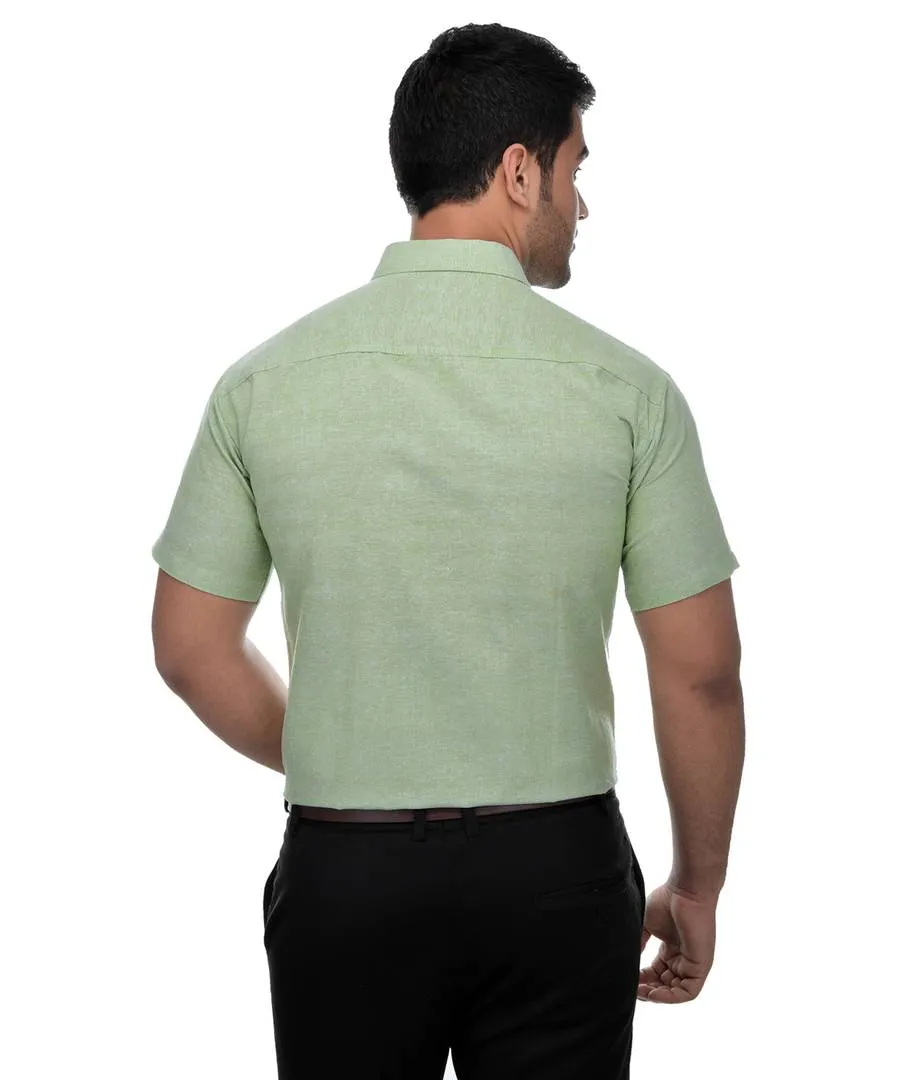 Green Cotton Solid Regular Fit Formal Shirt