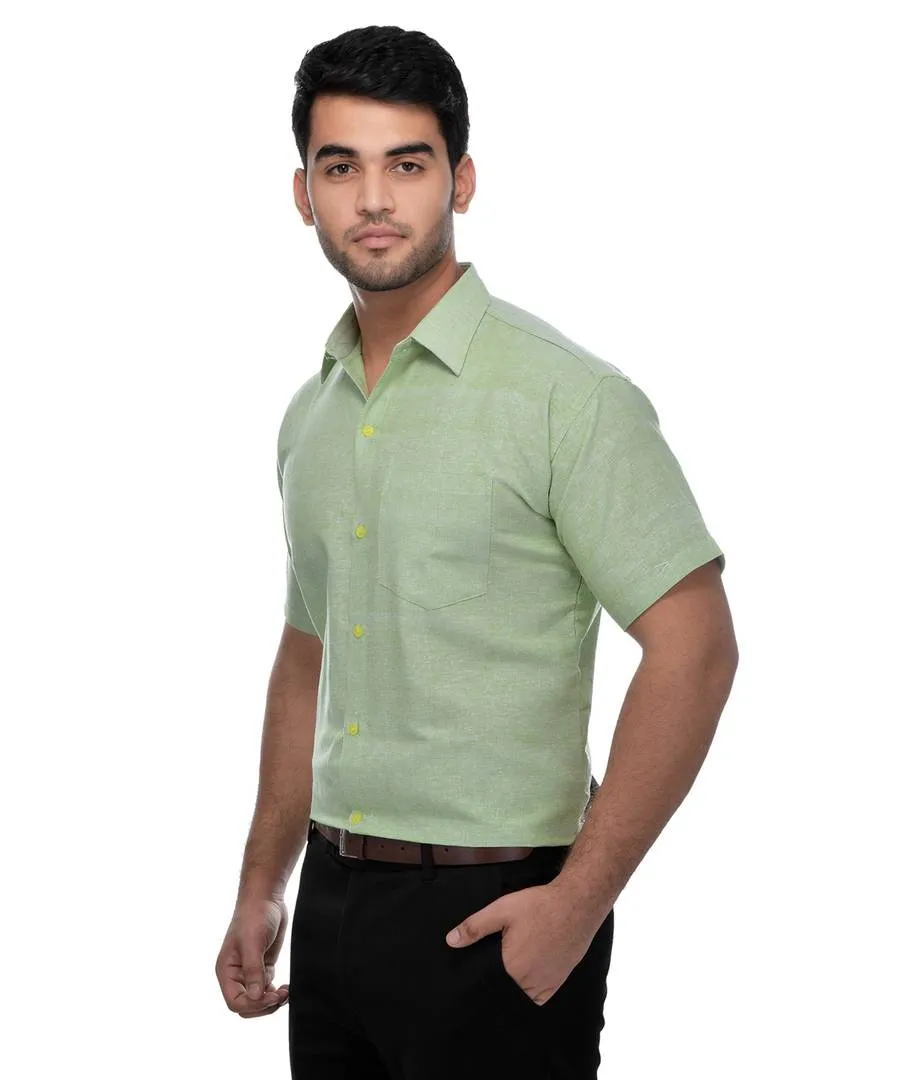 Green Cotton Solid Regular Fit Formal Shirt