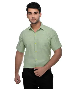 Green Cotton Solid Regular Fit Formal Shirt