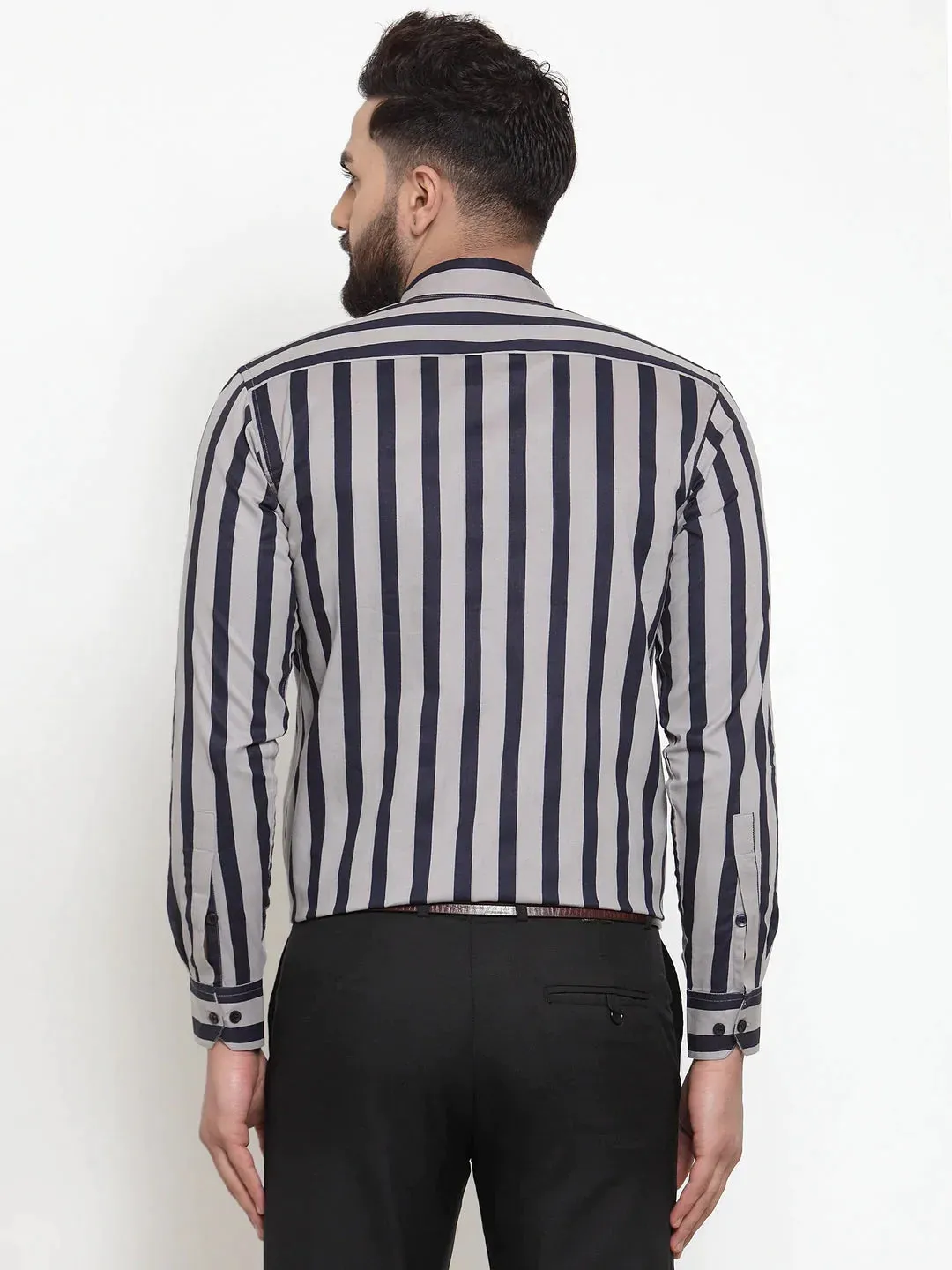 Grey Men'S Cotton Striped Formal Shirts