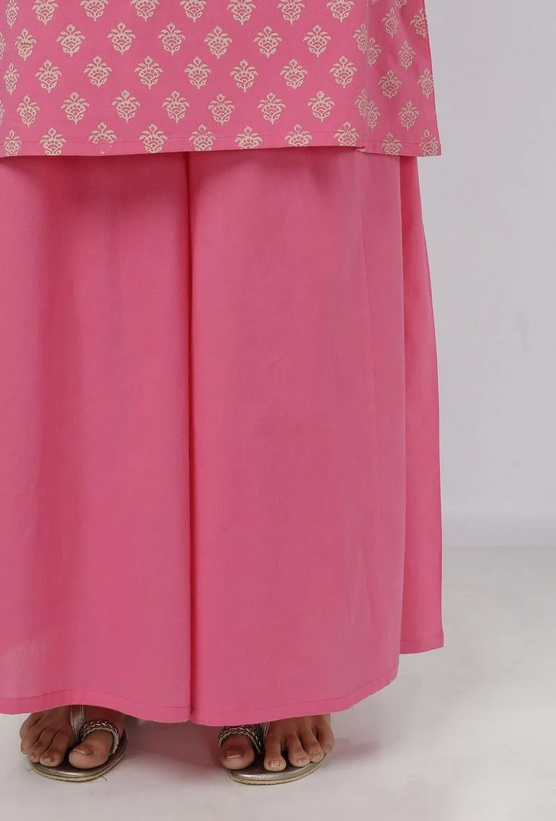 Gul Pink Plain Flared Cotton Palazzo