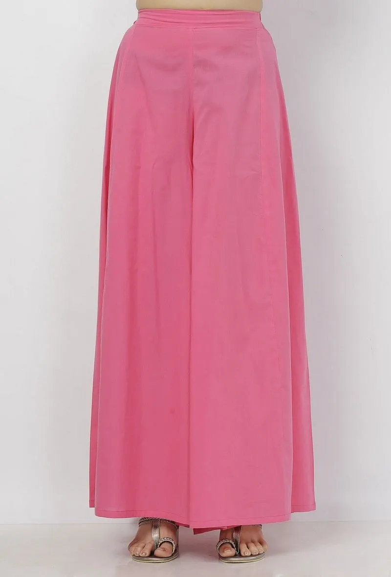 Gul Pink Plain Flared Cotton Palazzo