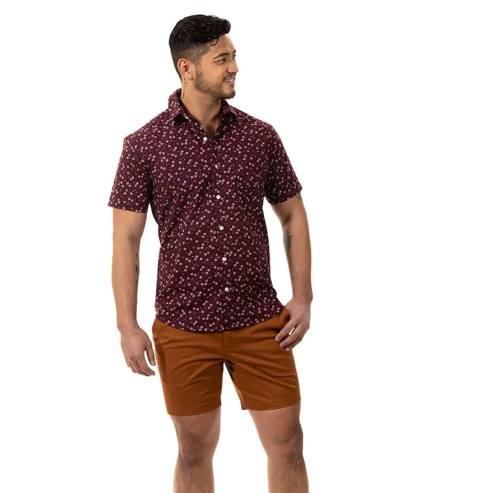 JAMISON Short Sleeve Shirt in Mulberry Purple Japanese Floral Print