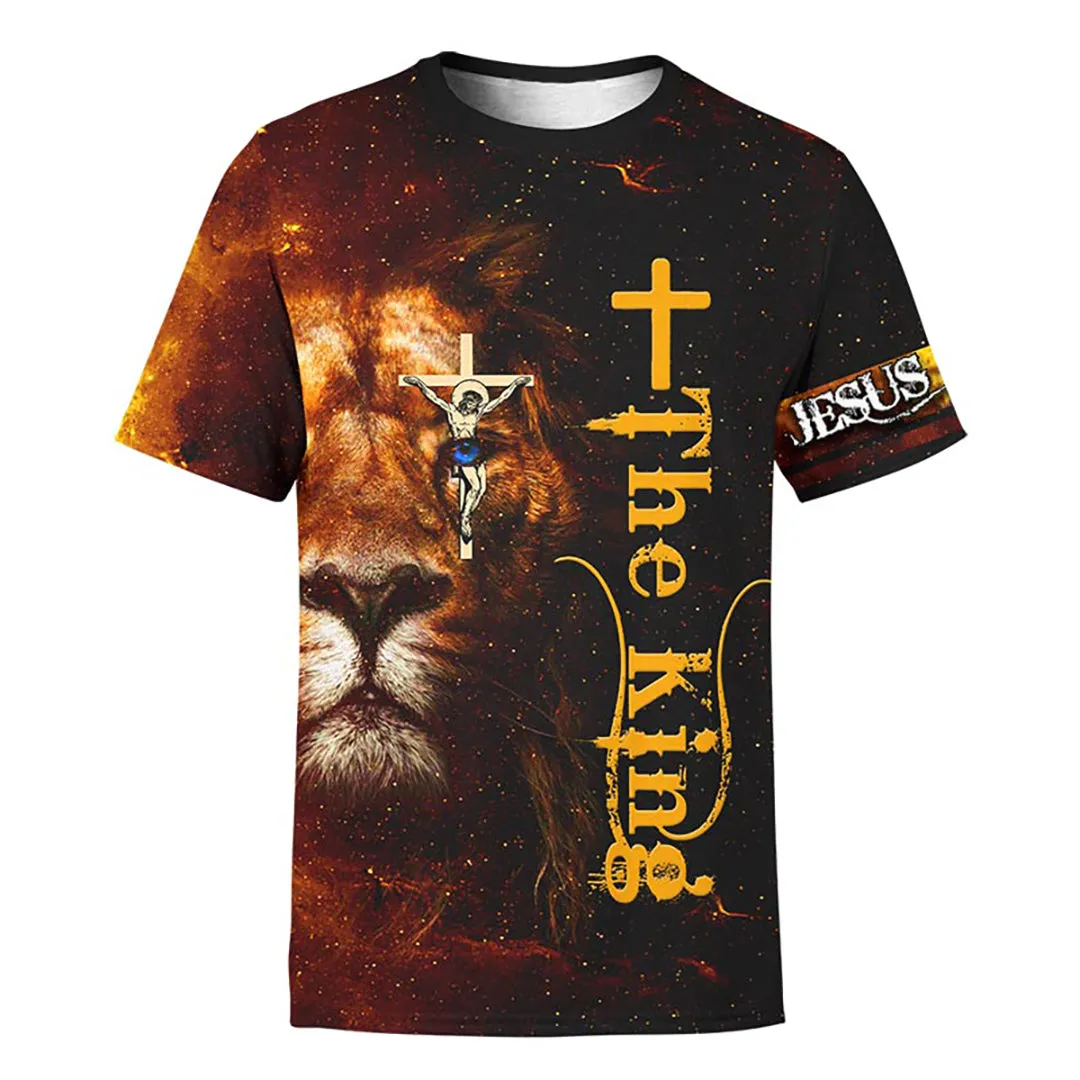 Jesus Lion The King Fire 3d Shirt - Christian 3D Shirt