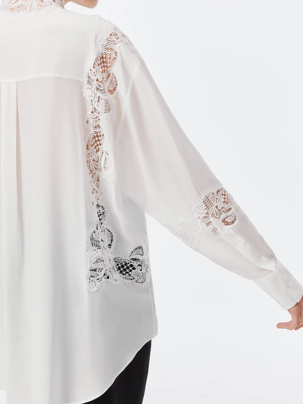 Lace Collar Paneled Silk Shirt