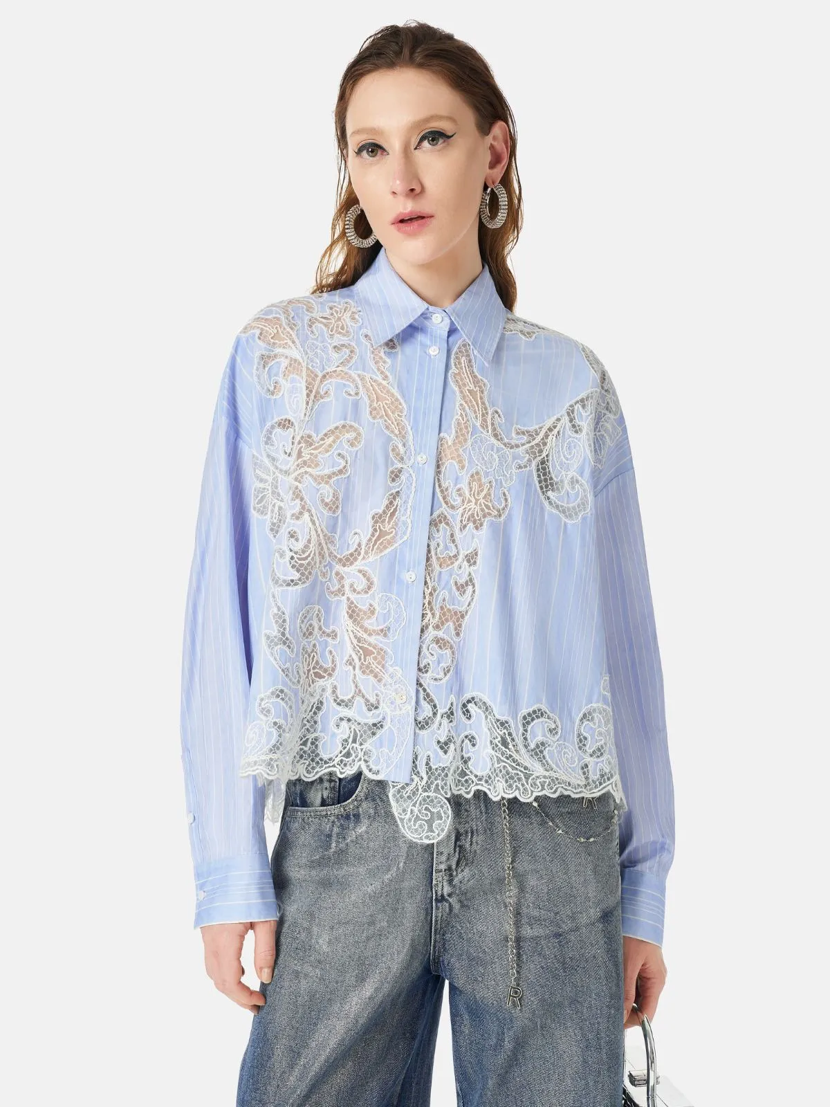 Lace Positioned Embroidered Shirt