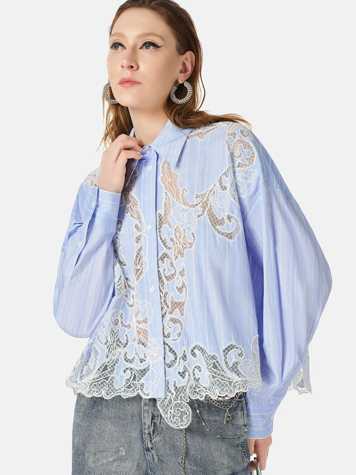 Lace Positioned Embroidered Shirt