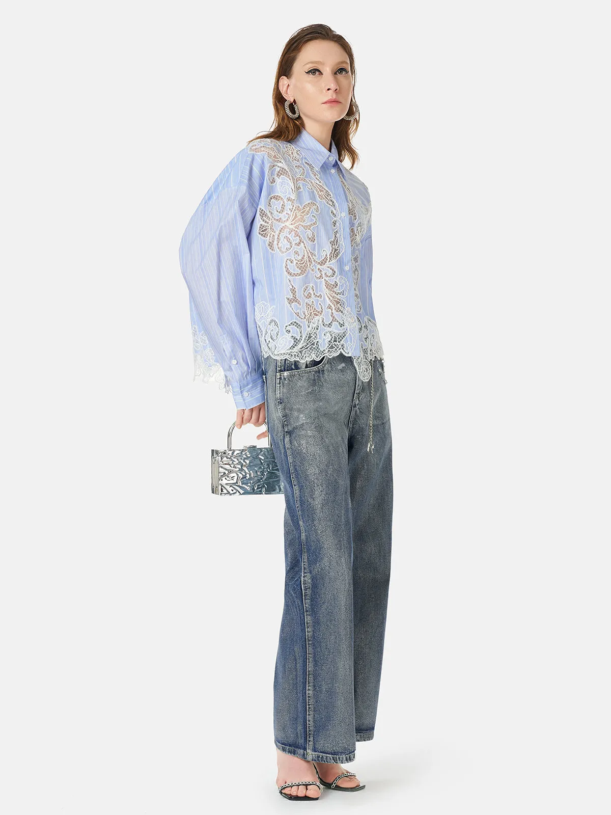 Lace Positioned Embroidered Shirt