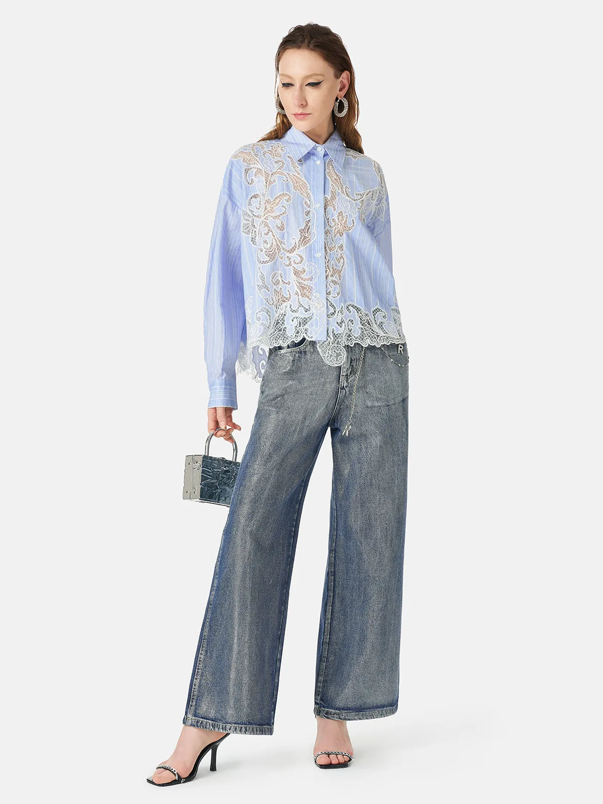 Lace Positioned Embroidered Shirt