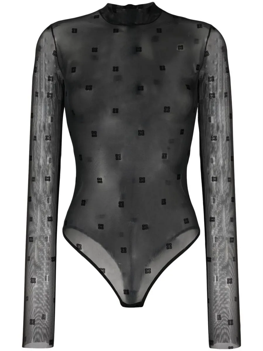 LOGO-PRINT MESH BODYSUIT