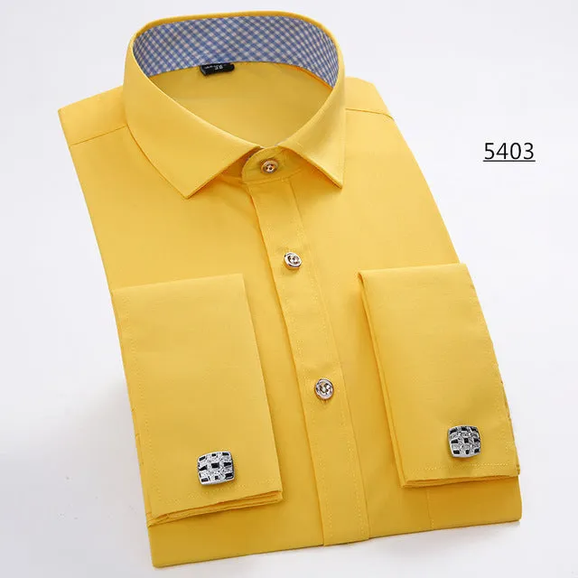 Men French Cufflinks Shirt 2017 New Men's Shirt Long Sleeve Casual Male Brand Shirts Slim Fit French Cuff Dress Shirts For Men